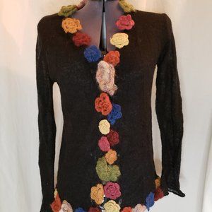 Black Cardigan with Multi Colored Flowers